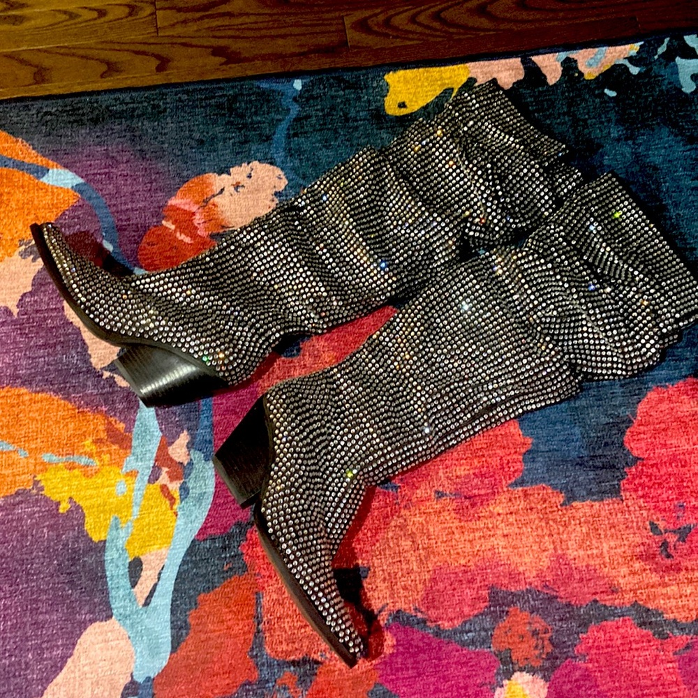 COPY - Jeffrey Campbell Black Controlla Suede Sparkle Rhinestone Boots Size 8 C…